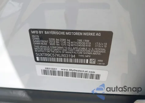 2019 BMW X3 xDrive30I z USA, uszkodzony, nr VIN 5UXTR9C57KLR03194